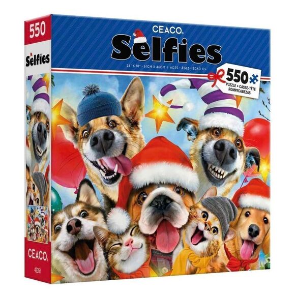 Ceaco Cats & Dogs Christmas Selfies Party 550 pc Jigsaw Puzzle - Picture 1 of 6